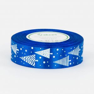 Wstążka satynowa Akces, Choinki Niebieska, 25mm x 23m